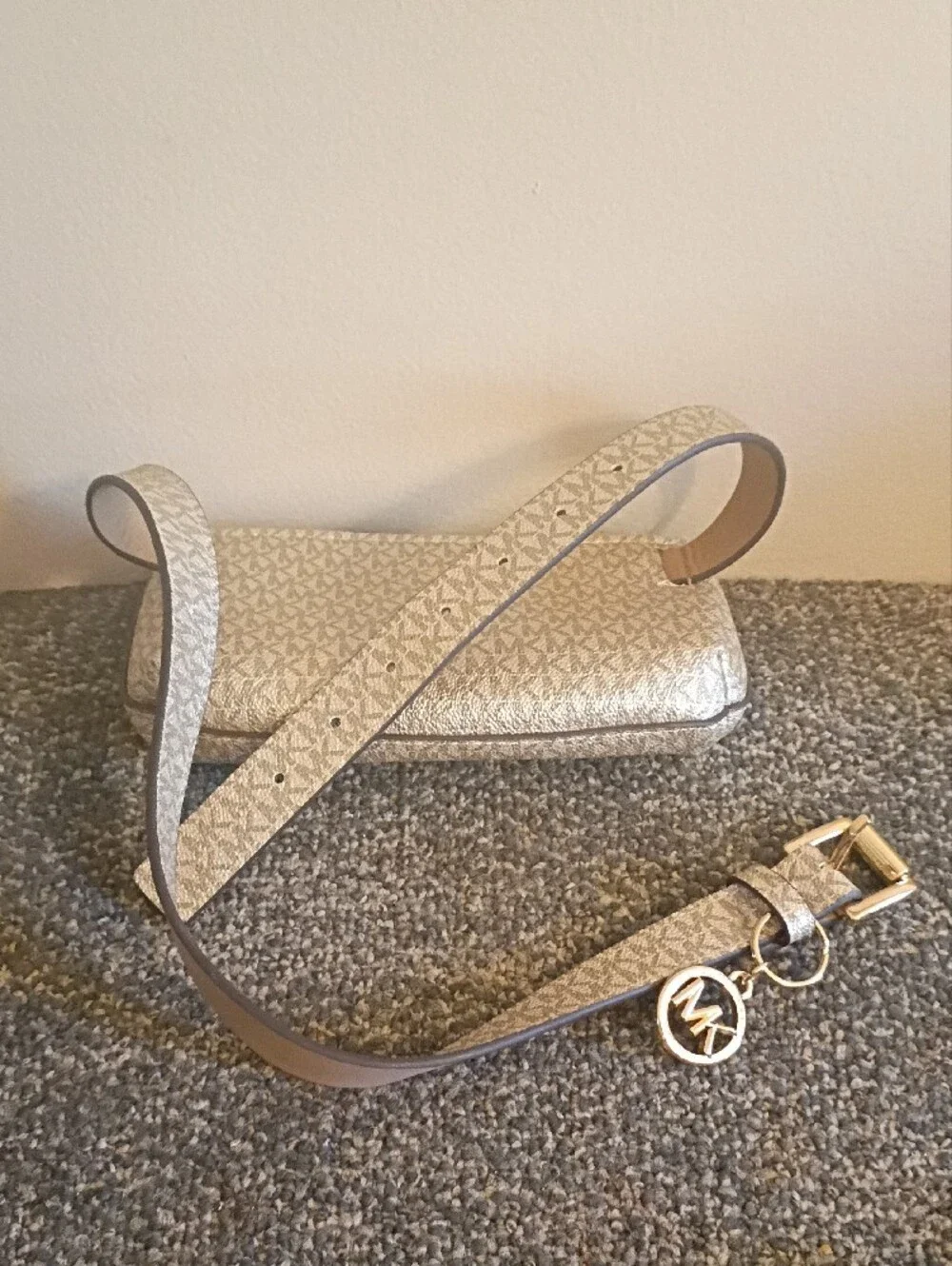 Michael Kors Cream Logo Crossbody Belt Bag with Gold Hardware Size  S/M